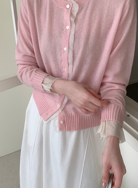 MUUTIS牧缇-系甜美温柔拼接花边小羊驼绒针织开衫