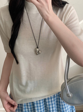 MUUTIS牧缇-新韩系简约半高领短袖净版基础款针织衫