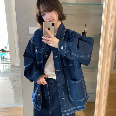 IMISS-春上新复古深色宽松牛仔外套