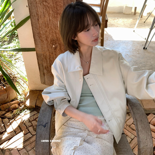 IMISS-26年早春韩标简约气质翻领宽松皮衣