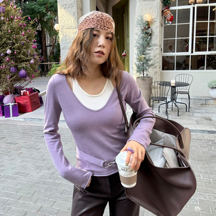 配腰带 摩登都市撞色假两件腰带保暖毛衣 OST MADEIN