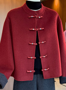 TOO家-新中式双面冬季国风高级红色羊毛外套