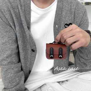 Asea小众ins简约皮质适用airpods pro2耳机套苹果二/三代无线蓝牙保护壳新款女创意趣味书包防摔软壳高级感