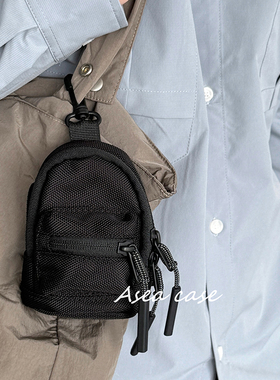 Asea小众ins黑色日系工装风适用airpods pro3挂绳耳机套苹果2/三/4代无线蓝牙保护壳百搭挂脖斜跨耳机包书包