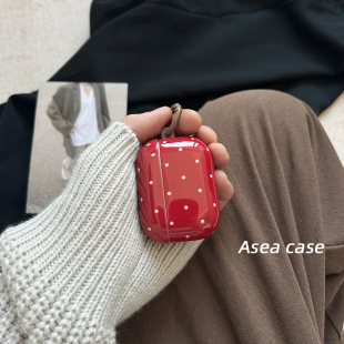 4代无线蓝牙保护壳新款 Asea新年ins复古红色波点适用airpods pro2耳机套苹果二 三 男 女耳机保护套高级个性