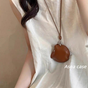 Asea小众ins复古日系皮质适用airpods pro2挂绳耳机套苹果二/三4代无线蓝牙挂脖保护壳新款通用耳机保护套男