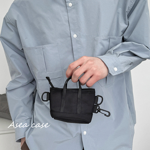 Asea小众ins高级感黑色机能风适用airpods pro2挂扣耳机套苹果二/三代无线蓝牙保护壳新款潮流保护套手提包男