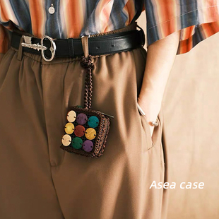 Asea小众ins复古彩色纽扣适用airpods pro3挂绳耳机套苹果2/三/4代无线蓝牙保护壳新款女耳机包个性男防摔