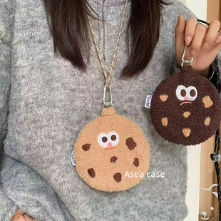 Asea复古ins可爱棕咖色饼干适用airpodspro3挂脖耳机套苹果2/三/4代无线蓝牙保护壳新款女毛绒耳机包个性男