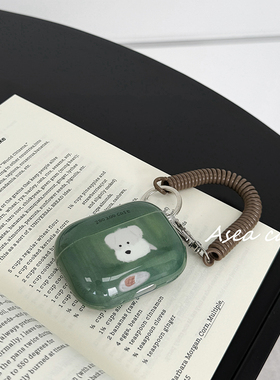 Asea小众ins可爱卡通小狗绿色适用airpods pro3挂绳耳机套苹果2/三/4代无线蓝牙保护壳情侣男硅胶防摔软壳