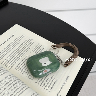 Asea小众ins可爱卡通小狗绿色适用airpods pro3挂绳耳机套苹果2/三/4代无线蓝牙保护壳情侣男硅胶防摔软壳