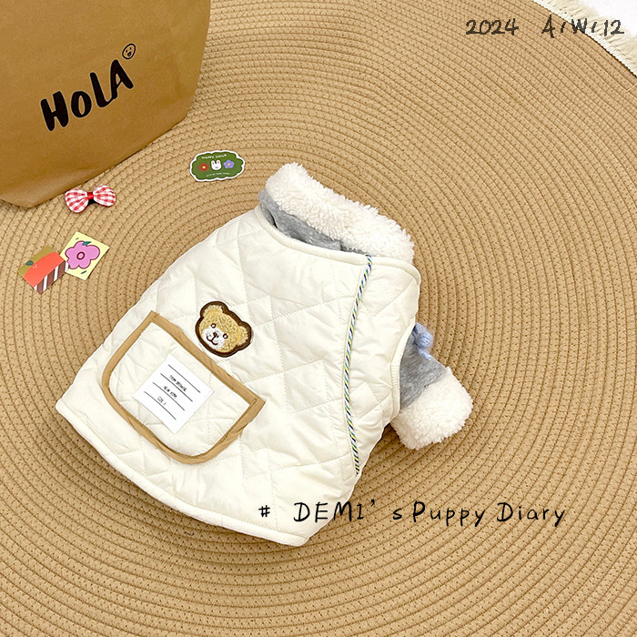 DEMI原创定制宠物法斗巴哥英斗恶霸秋冬白色夹棉马甲卡通外套保暖