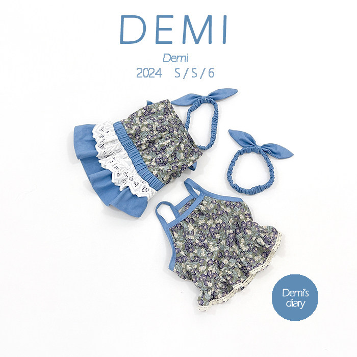 DEMI狗狗雪纺牛仔碎花吊带公主裙