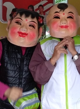 木森乐器男娃头大头娃娃女娃头套头面具金童玉女男娃女娃舞龙舞狮