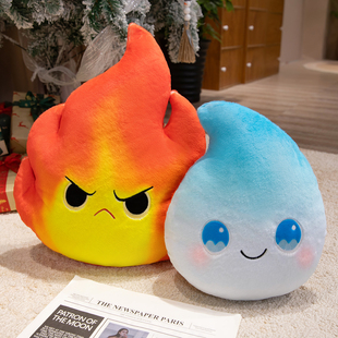 可爱蓝色水滴抱枕毛绒玩具小雨滴火苗公仔玩偶娃娃装饰靠枕可定制