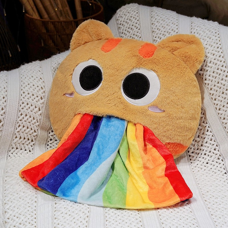 猫咪呕吐抱枕公仔彩虹被子两用二合一小猫毛绒抱枕午睡枕头毯子,居家布艺,抱枕被,淘宝优惠券,粉丝福利购,淘宝优惠卷