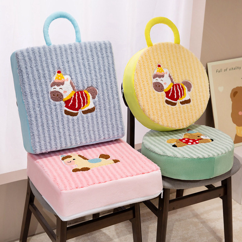 卡通加厚小马小熊坐垫儿童幼儿园地上圆形垫子增高椅垫家用海绵垫