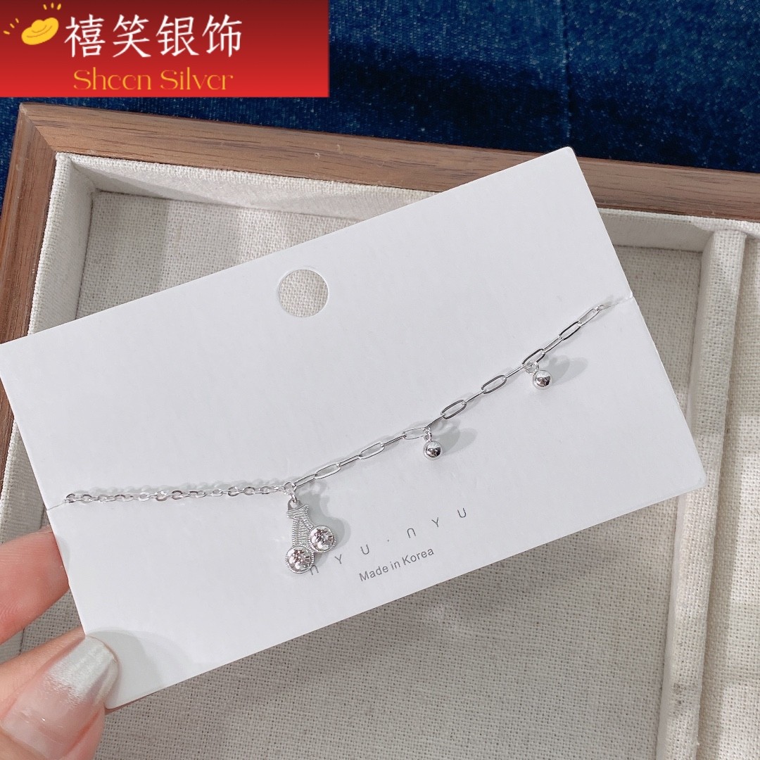 禧笑足银999樱桃纯银脚链脚绳女 新款潮流百搭足链洗澡不用摘