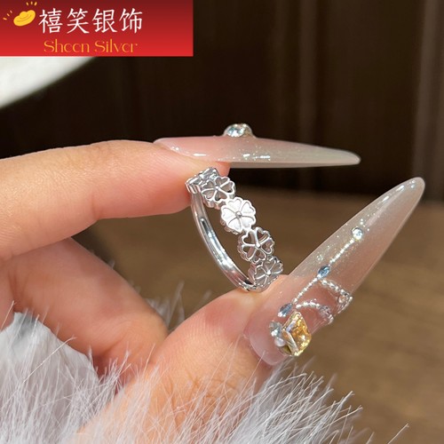 禧笑925银四叶草纯银戒指女小众设计爱心轻奢食指戒闺蜜礼物女友