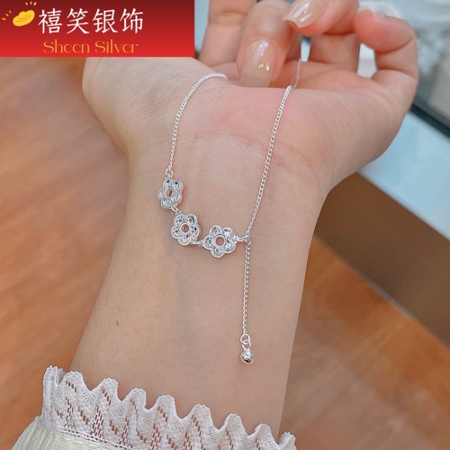 禧笑桃花朵朵开纯银项链女甜美高级感小众足银锁骨链送女友闺蜜