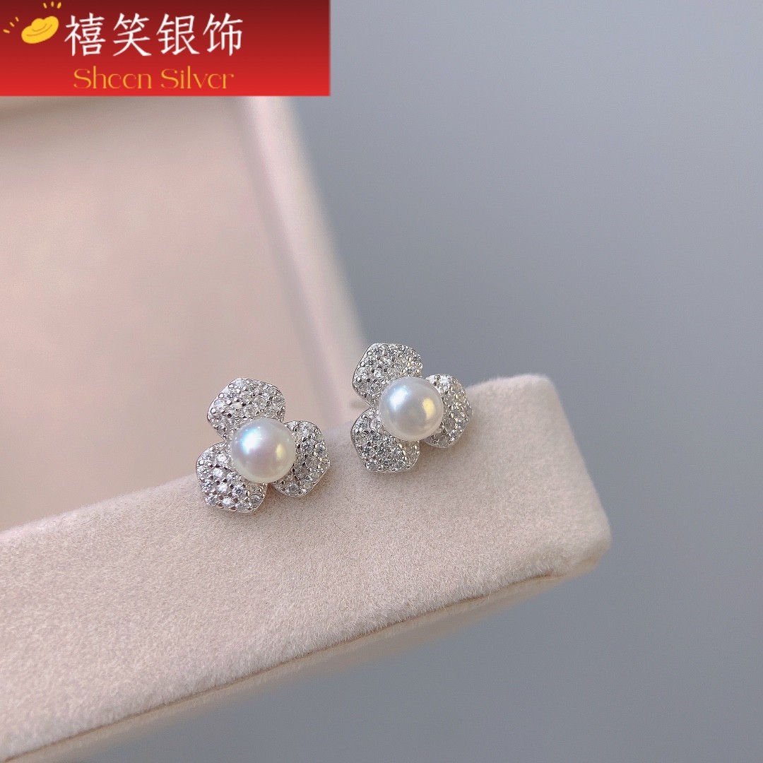S925纯银三叶草珍珠耳钉女韩版简约小众高级感气质轻奢耳饰品,珠宝/钻石/翡翠,耳饰,淘宝优惠券,粉丝福利购,淘宝优惠卷