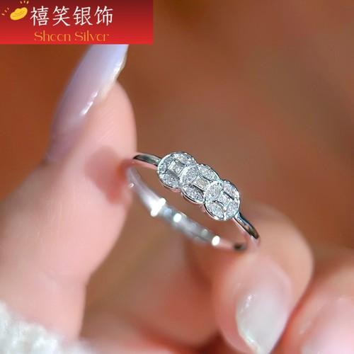 禧笑925银爆闪钱币纯银戒指女新中式复古设计纯银戒指女旺财开口