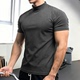 口打底衫 窄腰收袖 潮 硬汉风半高领t恤肌肉男紧身弹力三分短袖 美式