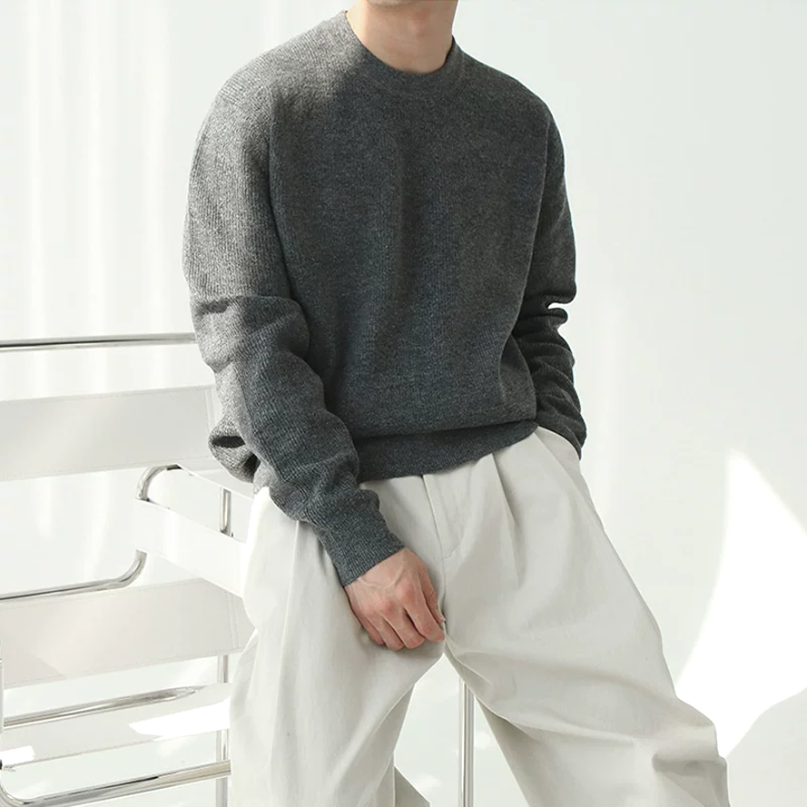 包芯纱针织衫美式小领口长袖卫衣