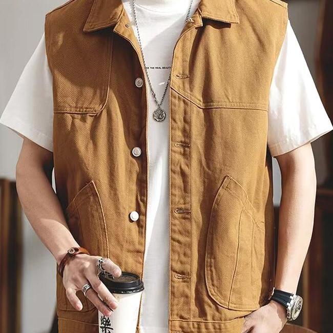 牛仔马甲工装多口袋户外运动褂子