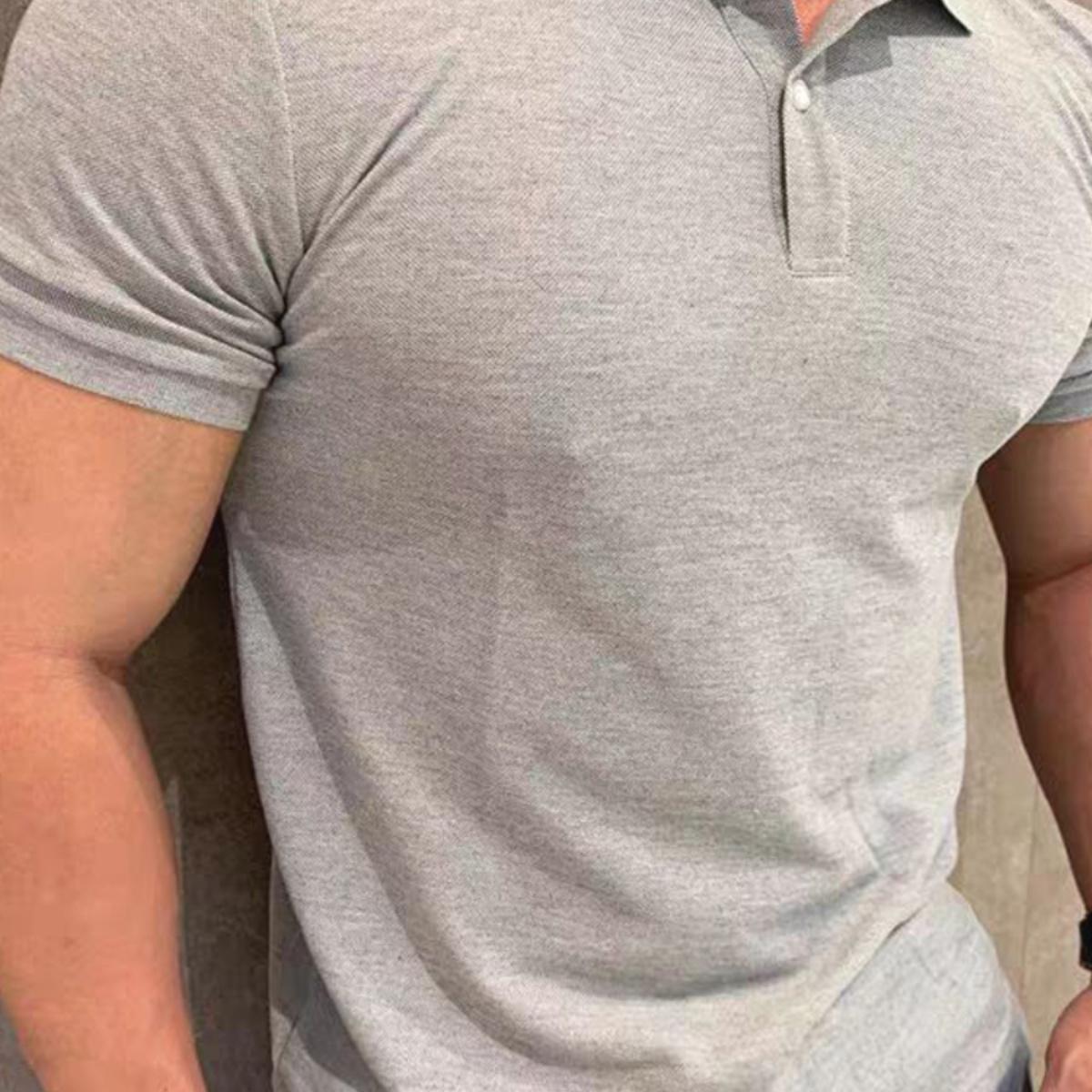 冰丝棉纯色polo衫男紧身弹力短袖