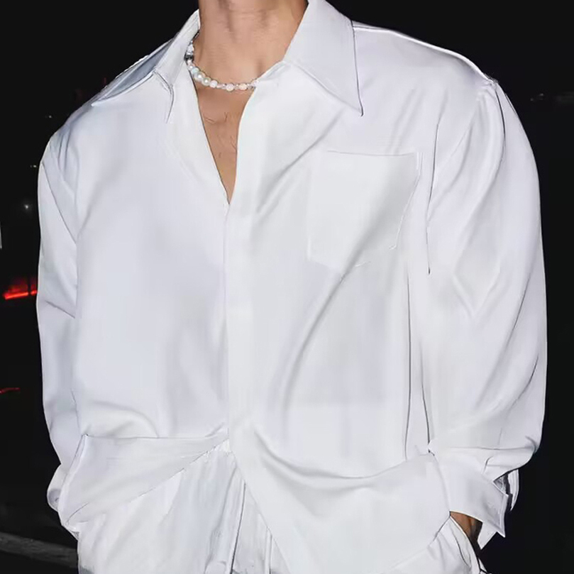 美式硬汉大领衬衫男暗扣宽松长袖