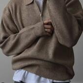 羊毛保罗衫 复古polo领卫衣休闲翻领工装 男美式 欧货半拉链针织衫