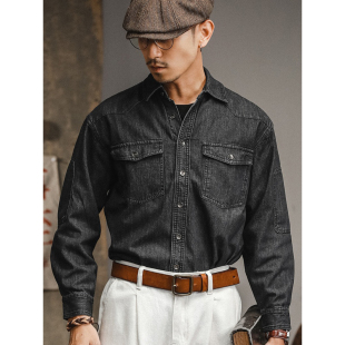 男水洗做旧牛仔外套硬汉风双口袋休闲衬衣潮 衬衫 美式 阿美咔叽工装