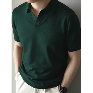 工装 修身 男美式 卫衣收袖 口桑蚕丝马球衫 短袖 欧货海鸥领针织polo衫