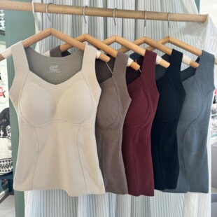 米娅林8867无痕石墨烯德绒保暖背心女士带胸垫一体免穿文胸内衣潮