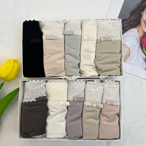 5条米娅林007超细天丝高弹内裤女中腰蕾丝边透气包臀棉裆三角裤头