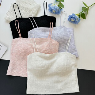 古妃3070小香风无痕一体杯吊带女百搭短款 美背上衣女一字领抹胸潮