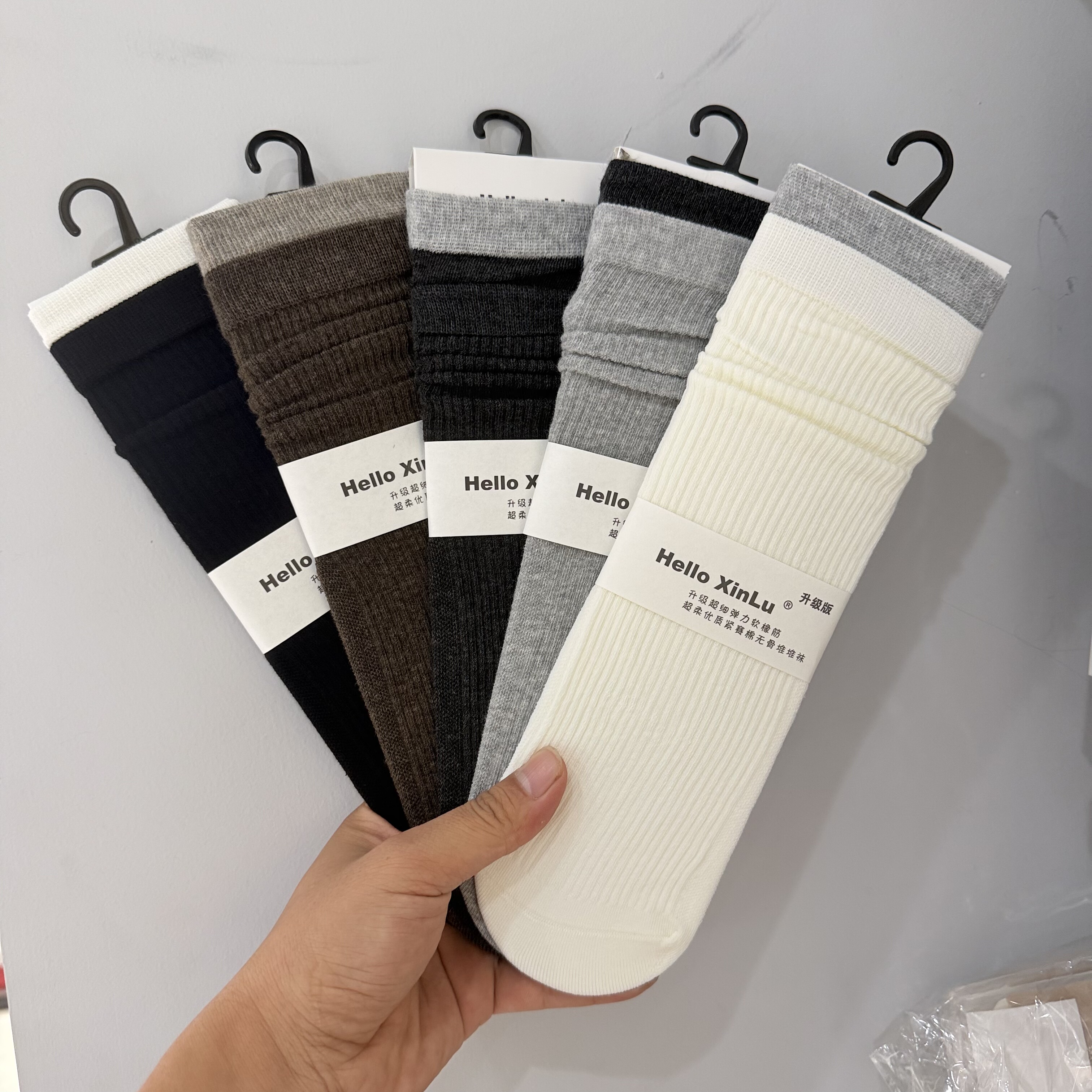 2025秋冬新款超柔棉无骨中筒袜女小腿袜子撞色后跟运动卷边堆堆袜