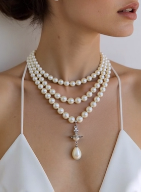 NANA西太经典款三层珍珠项链土星吊坠款高版本轻奢小众气质OL叠戴