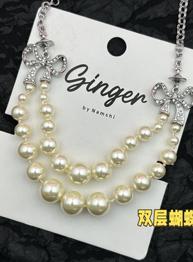 NANA西太土星项链双层高级轻奢气质百搭锁骨链蝴蝶结时尚潮流配饰