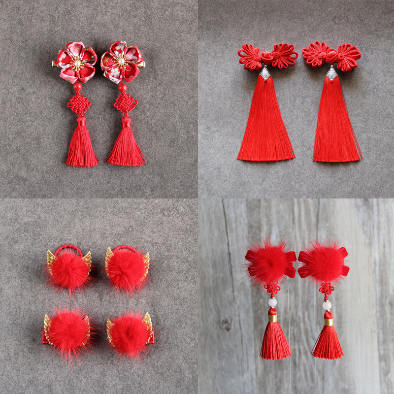 儿童汉服流苏发饰女水貂兔毛中国