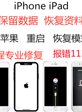 白苹果iphone刷机救砖报错1110重启iPad不开机修恢复保留数据资料