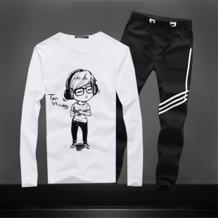 套装 10元 圆领运动休闲体恤大码 T恤男初中学生薄款 潮 衣服9.9块长袖