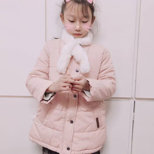 自留外贸单女童秋冬韩版毛领棉服女童中款棉服女童韩单绒内里棉服