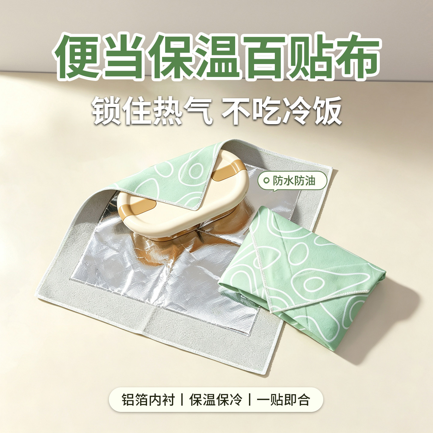 百贴布饮料便当饭盒收纳包带保温锡纸铝箔自粘布魔术贴包裹保温袋