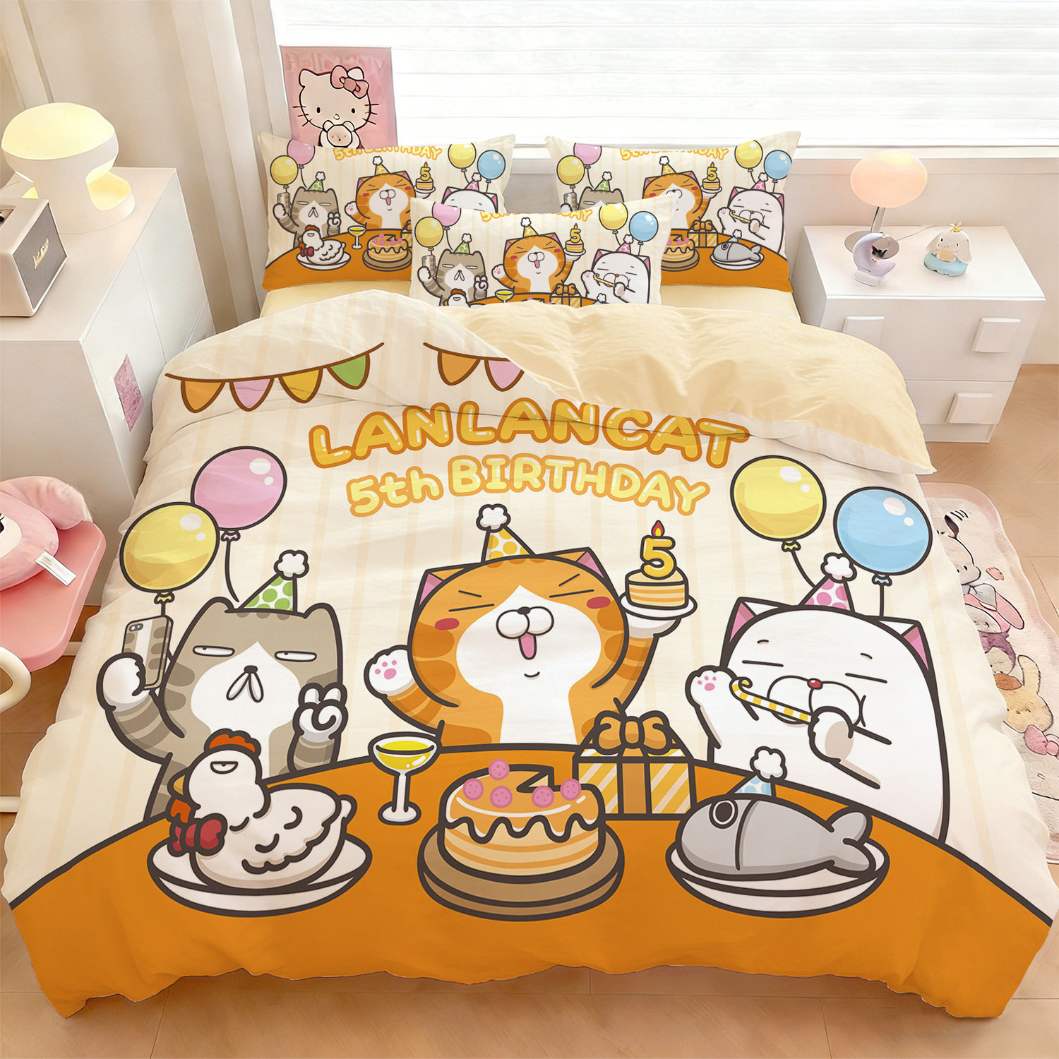 卡通白烂貓咪可爱床品3四件套学生宿舍床单被套儿童房床笠卧室1.5,床上用品,床品套件/四件套/多件套,淘宝优惠券,粉丝福利购,淘宝优惠卷