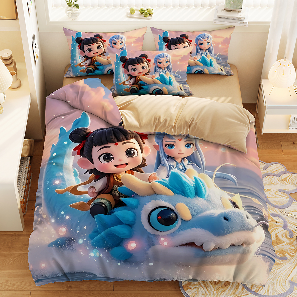 哪吒敖光周边卡通床品3四件套