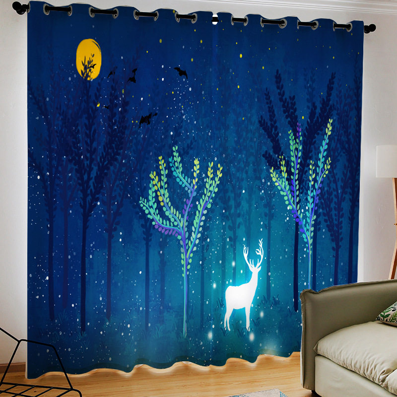 来图定制浪漫麋鹿星空ins风现代窗帘遮光布帘成品卧室客厅落地窗