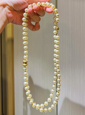 秋冬高品质高光香槟玫瑰色长款施家珍珠毛衣链项链锁骨链女