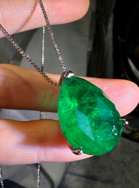高仿祖母绿绿宝石吊坠超大颗水滴欧美夸张时尚锁骨链新品女时尚